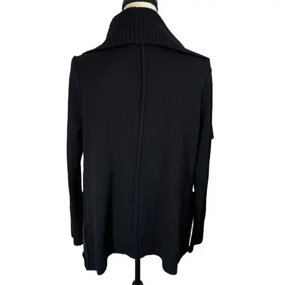 Brochu Walker Black Draped Front Open Cardigan Wool Cashmere Small
